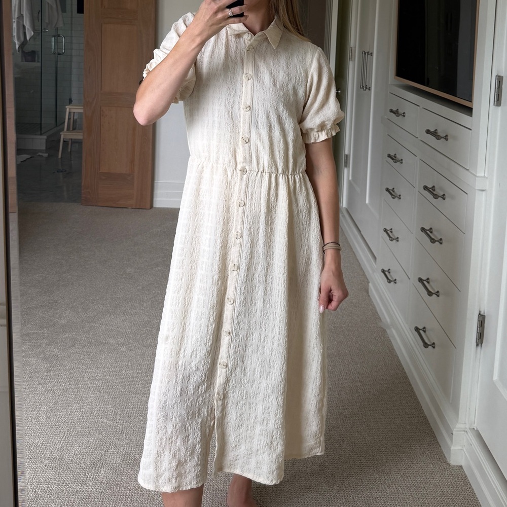 Stradivarius Cream Button-Up Dress